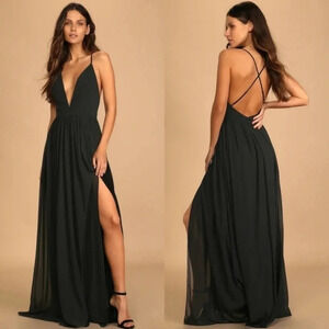 Lulu's Ballroom Bliss Black Pleated Maxi Dress Wedding Party Guest Bridesmaid